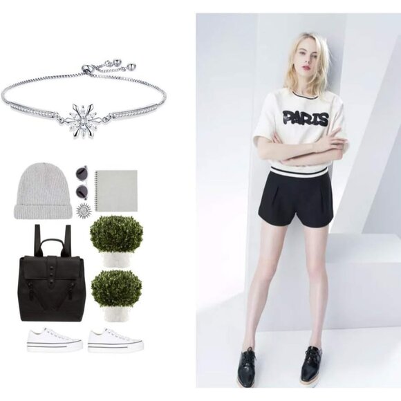 Elegant White Gold Plated Snowflake Tennis Bracelet for Women - Adjustable Chain - Picture 6 of 7